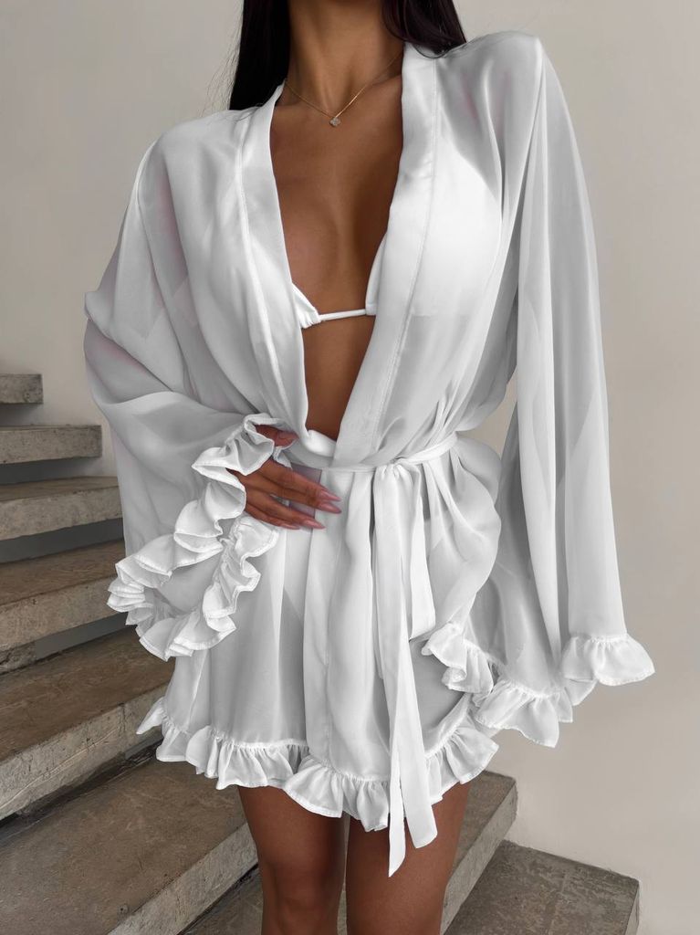 Пляжна накидка кімоно біла шифонова 