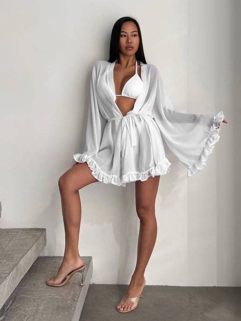 Пляжна накидка кімоно біла шифонова 