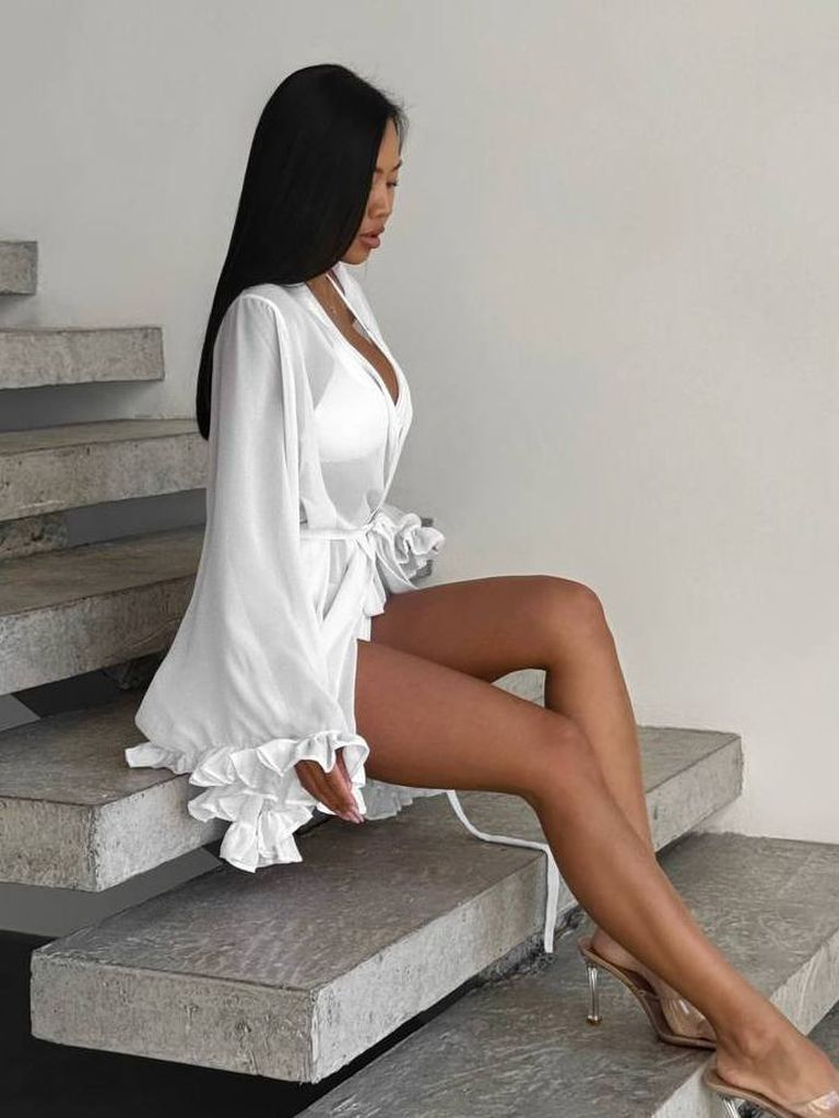 Пляжна накидка кімоно біла шифонова 