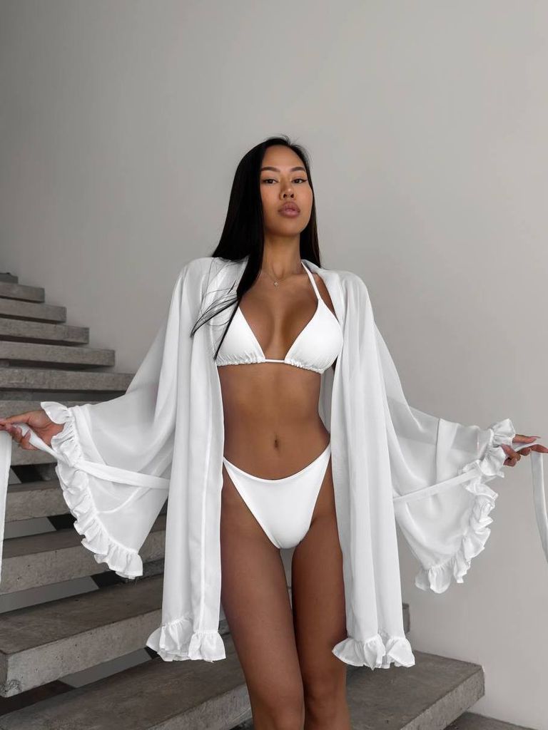 Пляжна накидка кімоно біла шифонова 