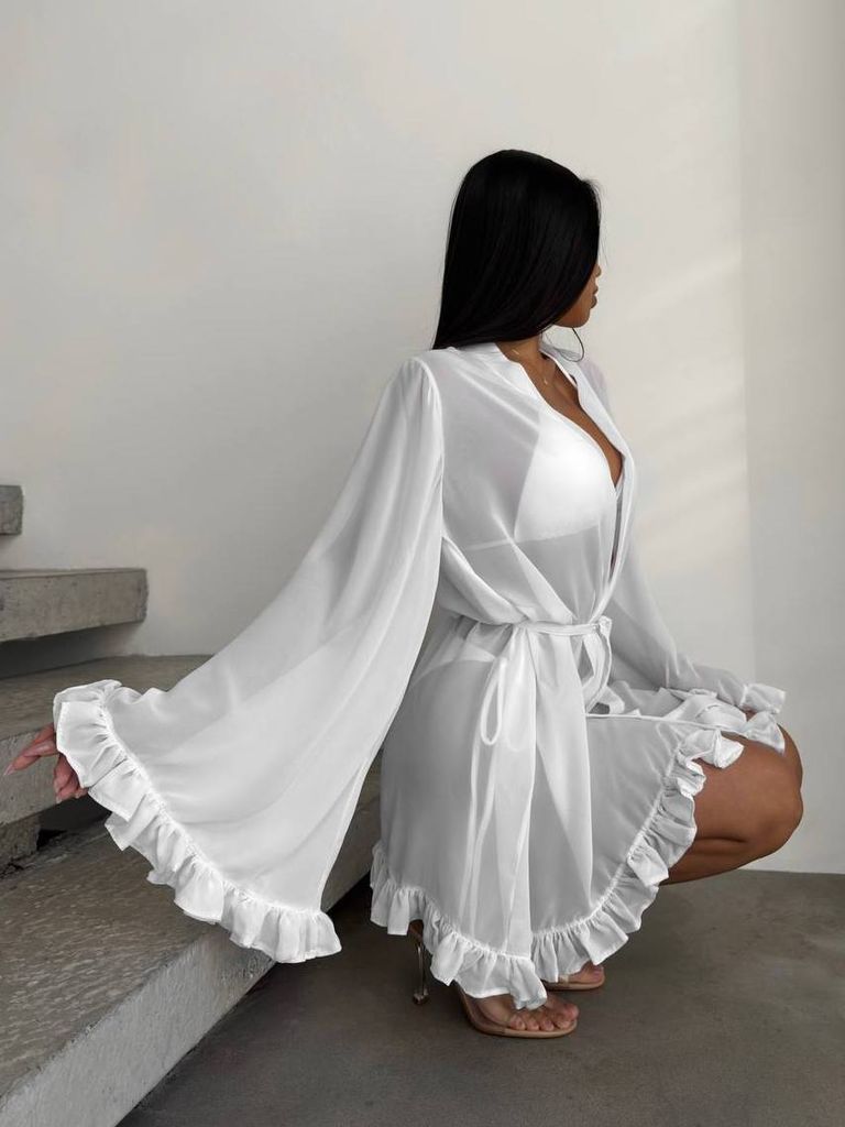 Пляжна накидка кімоно біла шифонова 