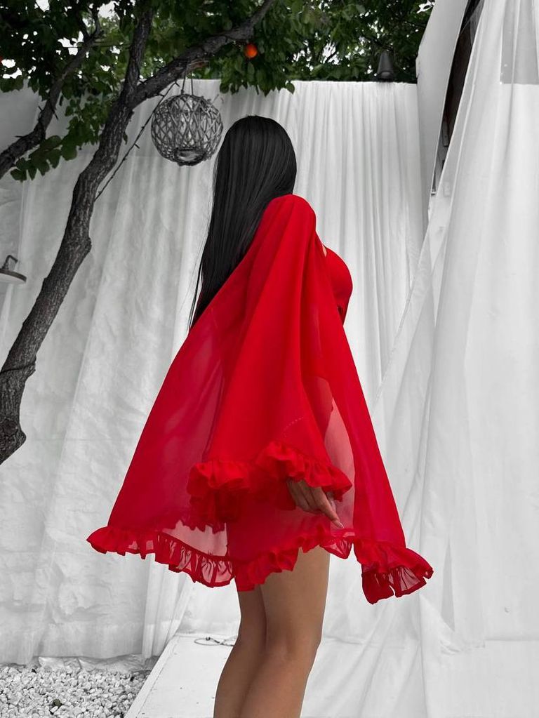 Пляжна накидка кімоно червона шифонова 