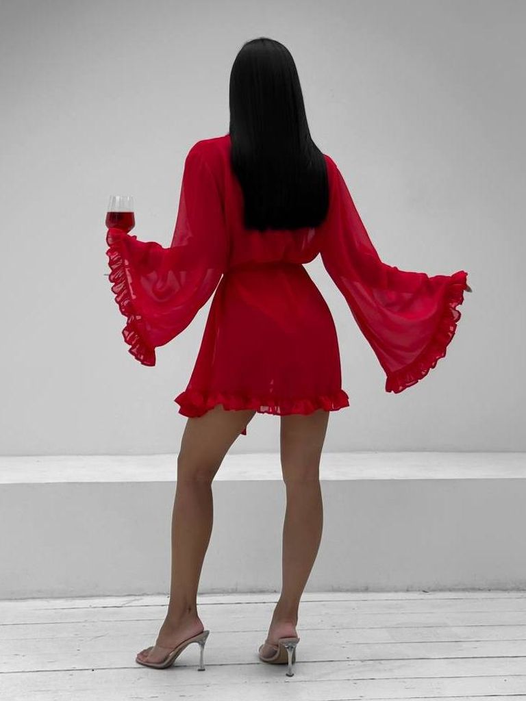 Пляжна накидка кімоно червона шифонова 