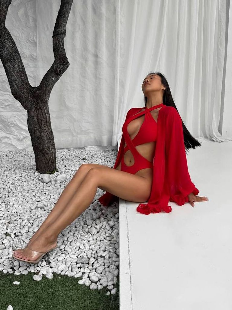 Пляжна накидка кімоно червона шифонова 