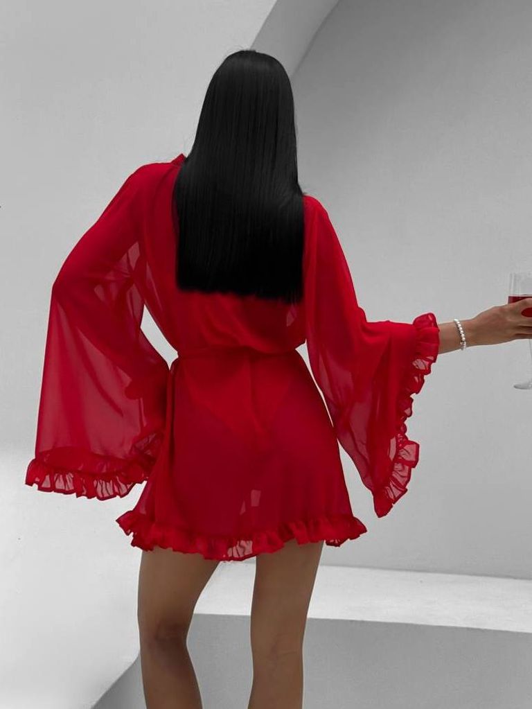 Пляжна накидка кімоно червона шифонова 