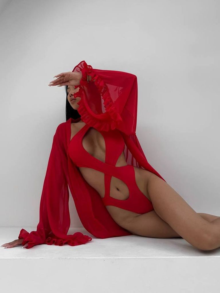 Пляжна накидка кімоно червона шифонова 