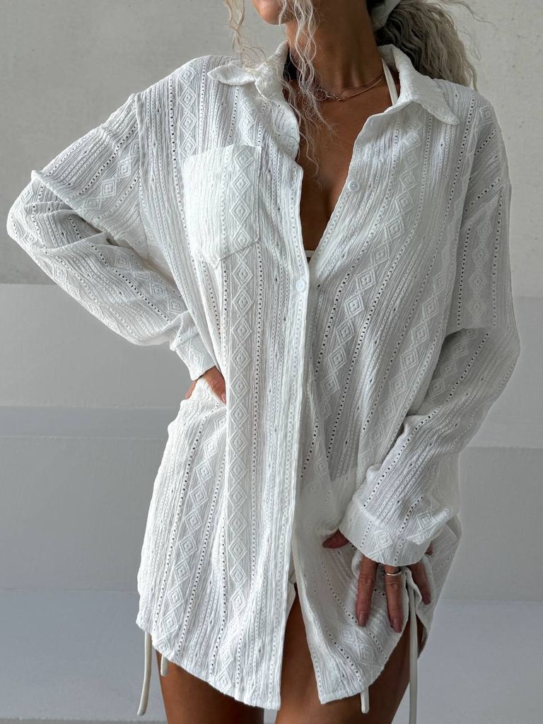 Пляжна сорочка біла подовжена