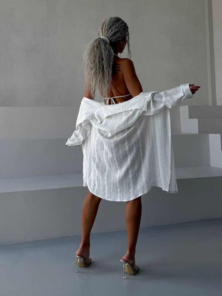 Пляжна сорочка біла подовжена