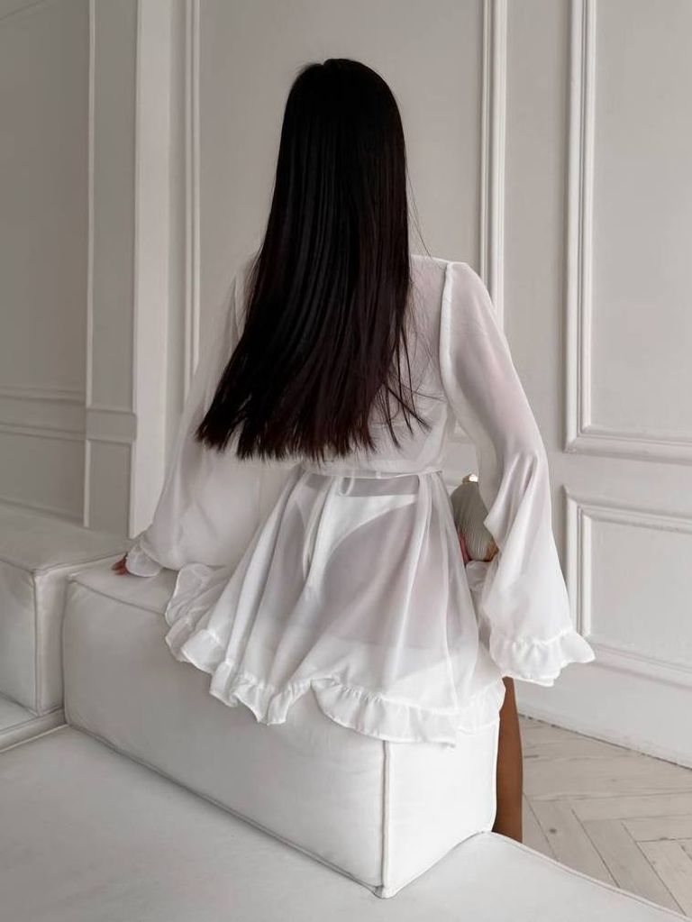 Пляжна накидка кімоно шифонова молочна