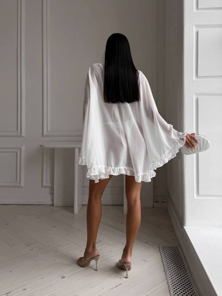 Пляжна накидка кімоно шифонова молочна