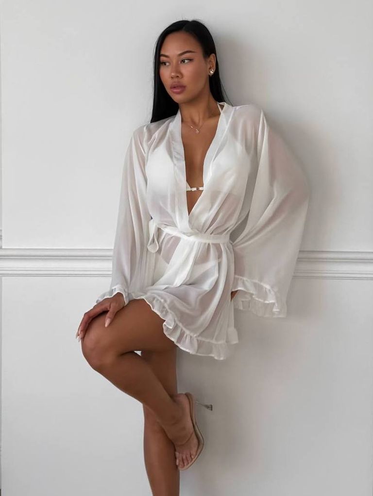 Пляжна накидка кімоно шифонова молочна