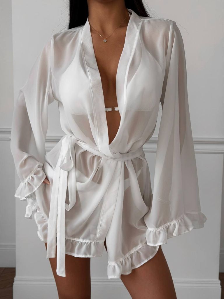 Пляжна накидка кімоно шифонова молочна