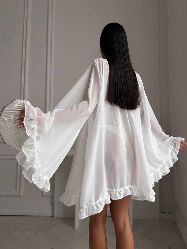 Пляжна накидка кімоно шифонова молочна