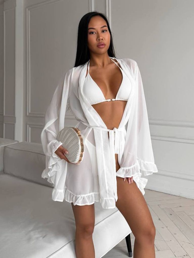 Пляжна накидка кімоно шифонова молочна