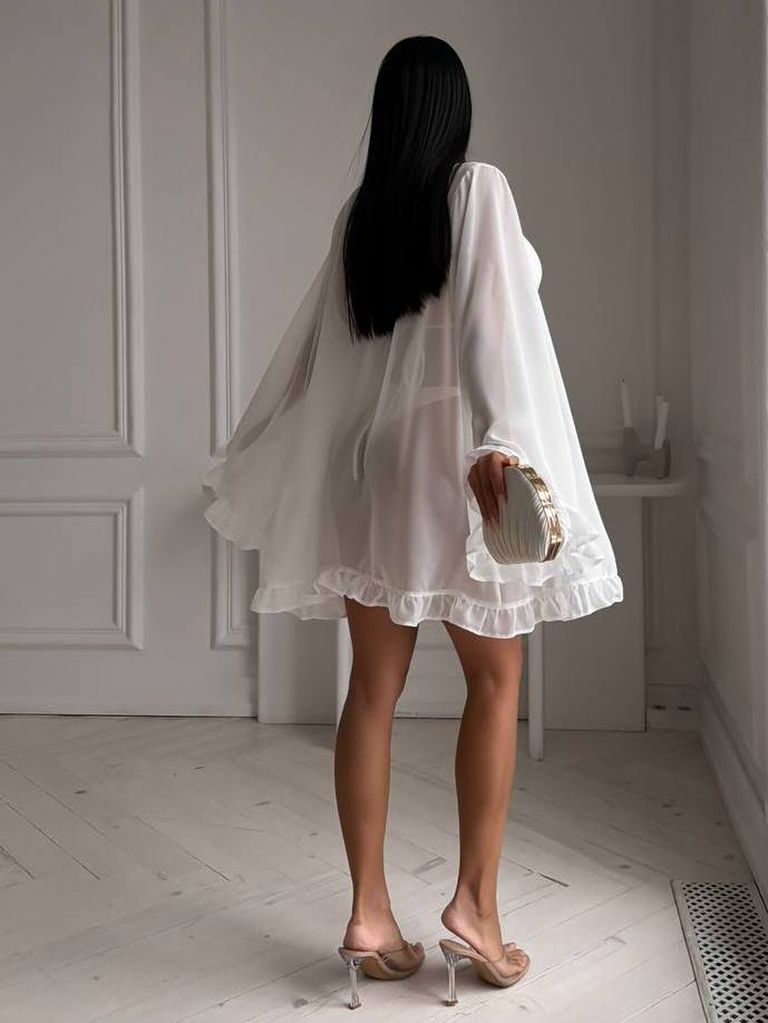 Пляжна накидка кімоно шифонова молочна