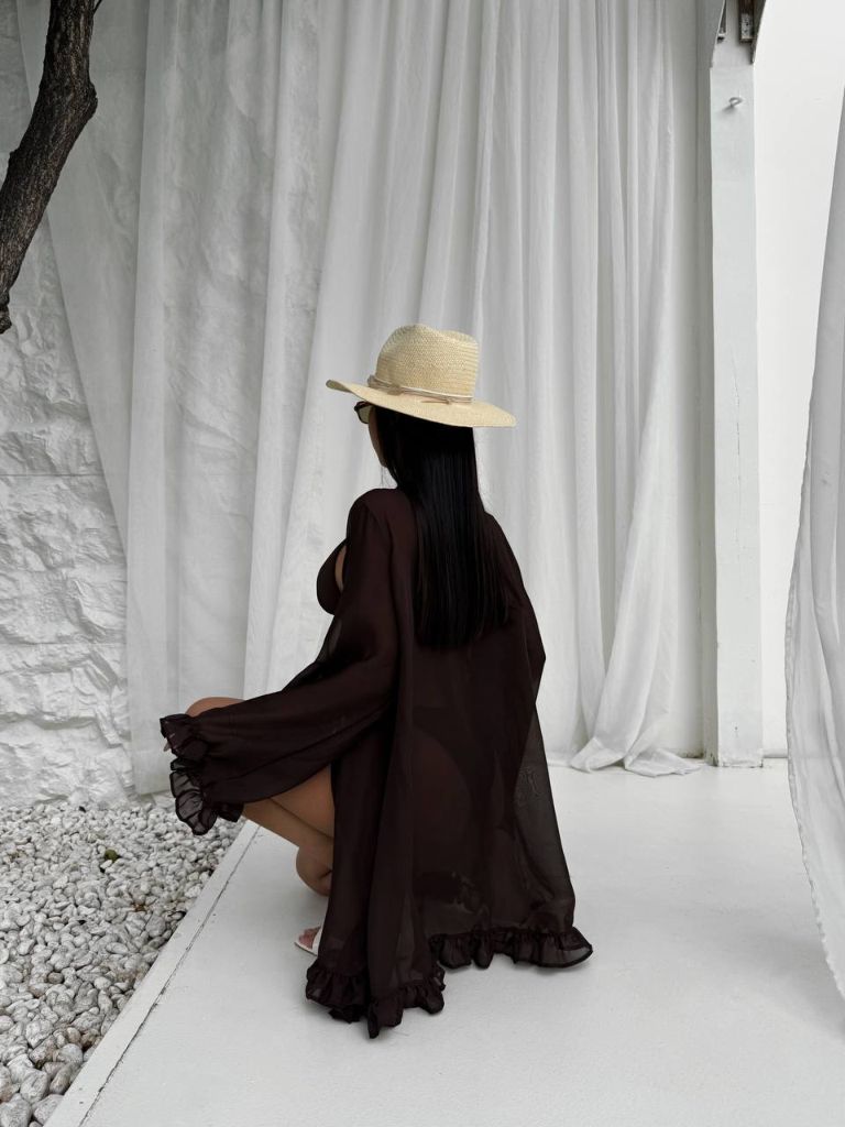 Пляжна накидка кімоно шифонова шоколадна