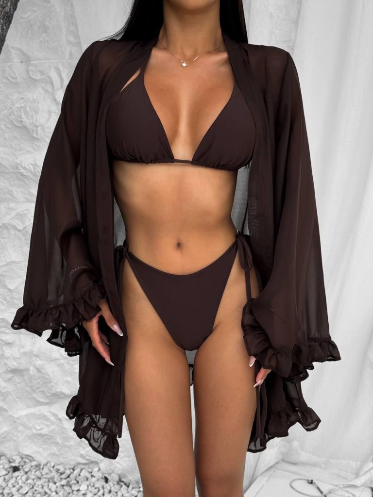 Пляжна накидка кімоно шифонова шоколадна