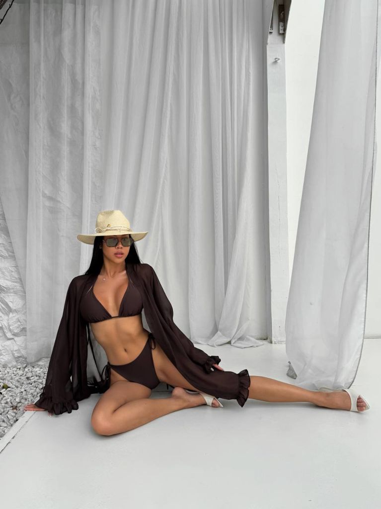 Пляжна накидка кімоно шифонова шоколадна