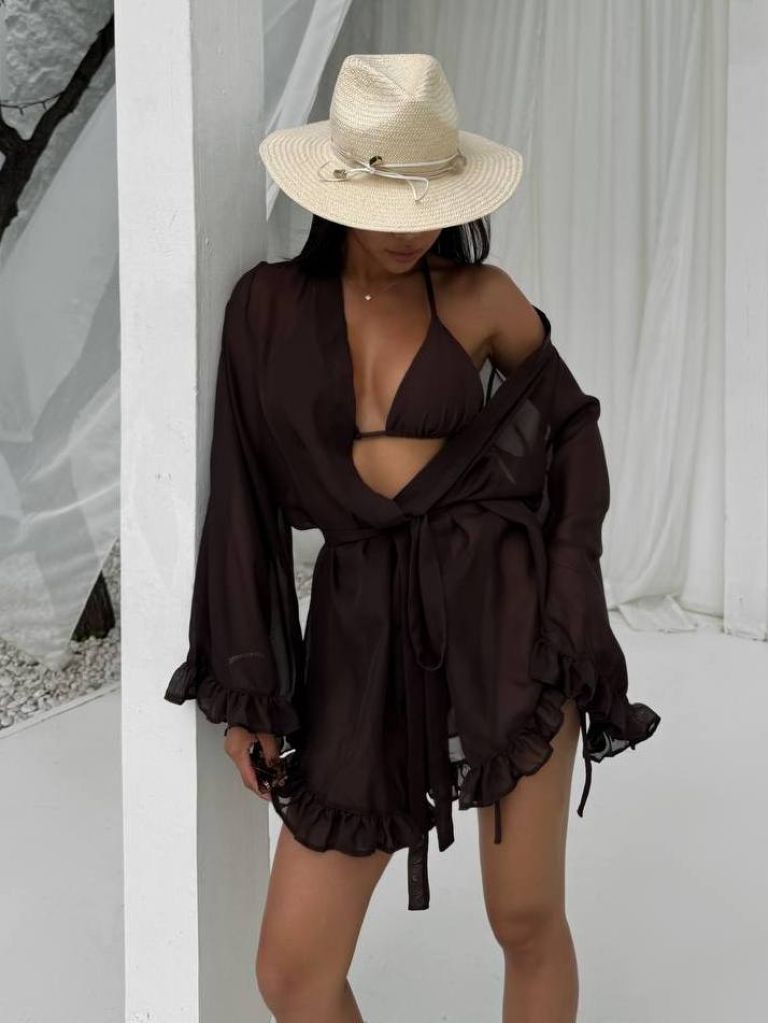 Пляжна накидка кімоно шифонова шоколадна
