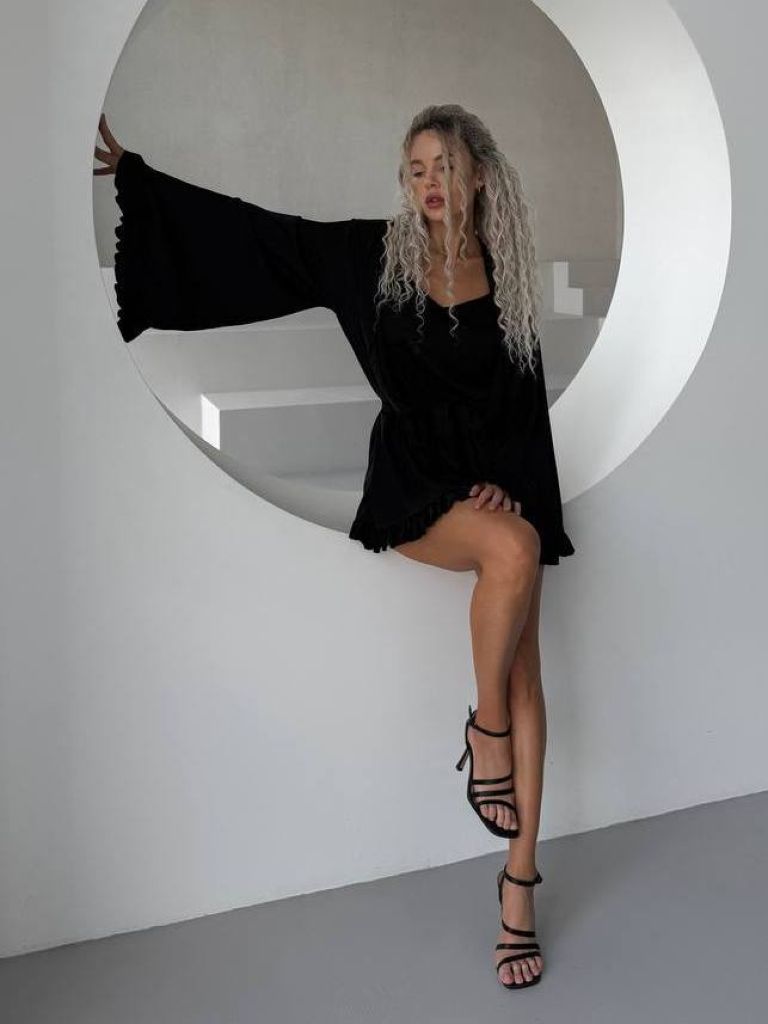 Чорний шовковий халат кімоно для пляжу та дому