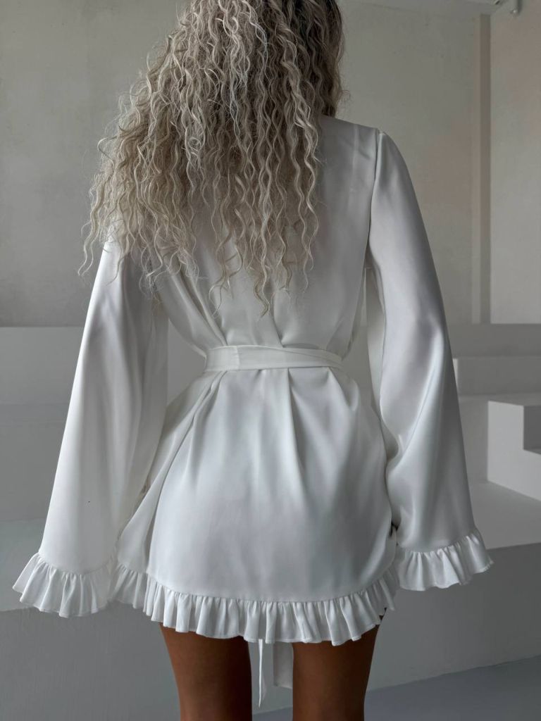 Молочний шовковий халат кімоно для пляжу та дому