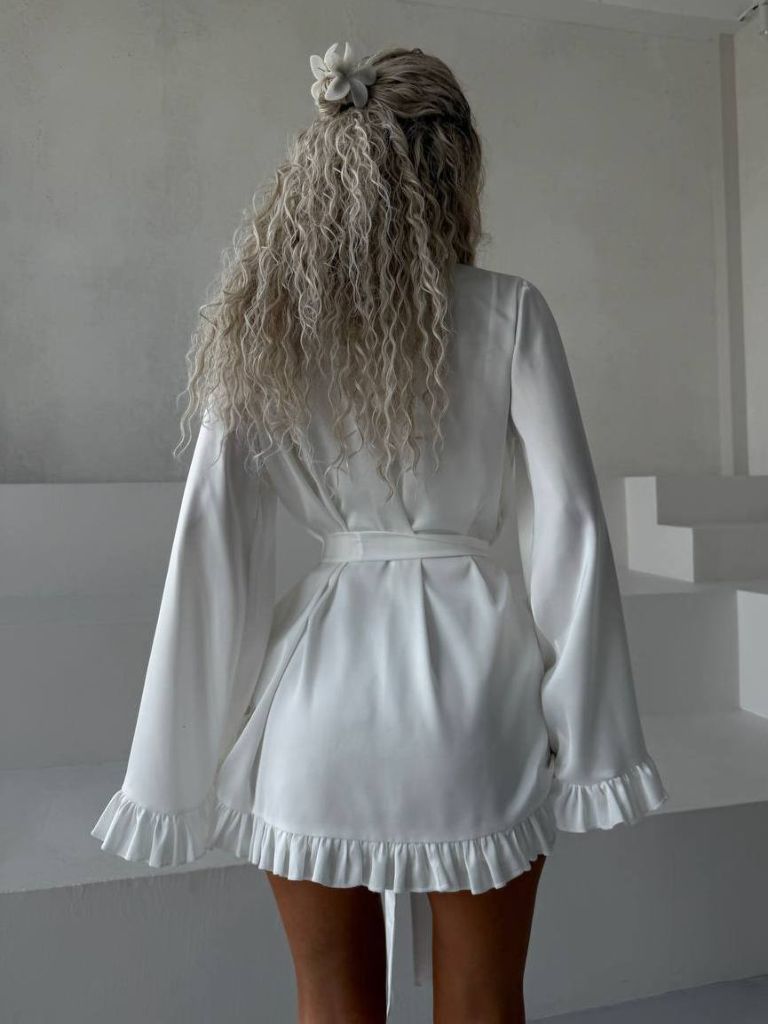 Молочний шовковий халат кімоно для пляжу та дому