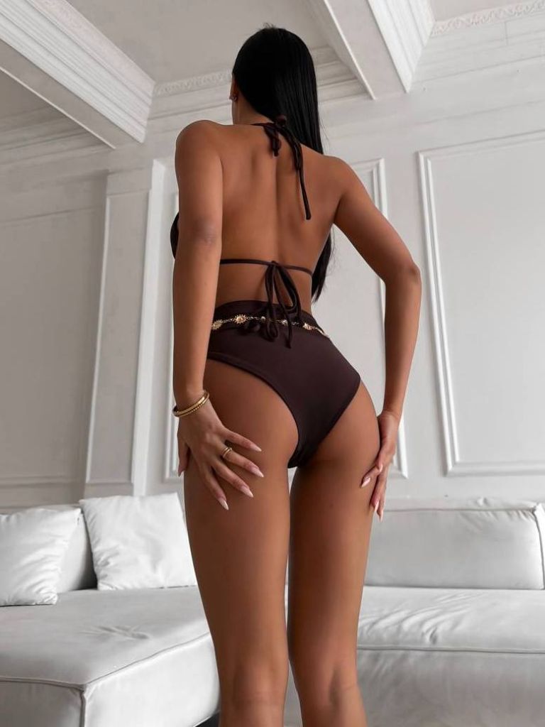 Купальник шоколадний з високими плавками