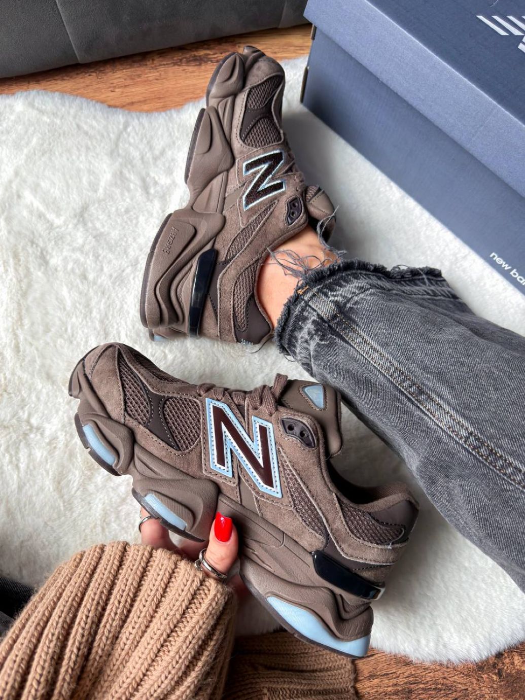 Кросівки коричневі з блакитним New Balance 9060 Brown Ice